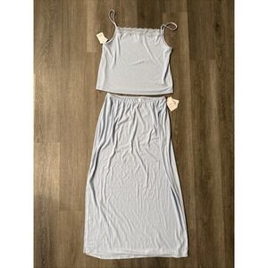 Women's Variegated Ribbed Tank Top & Skirt Pajama Lounge Set - Auden Blue Size M